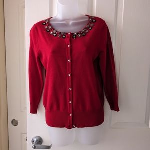 Spense Red Beaded Cardigan